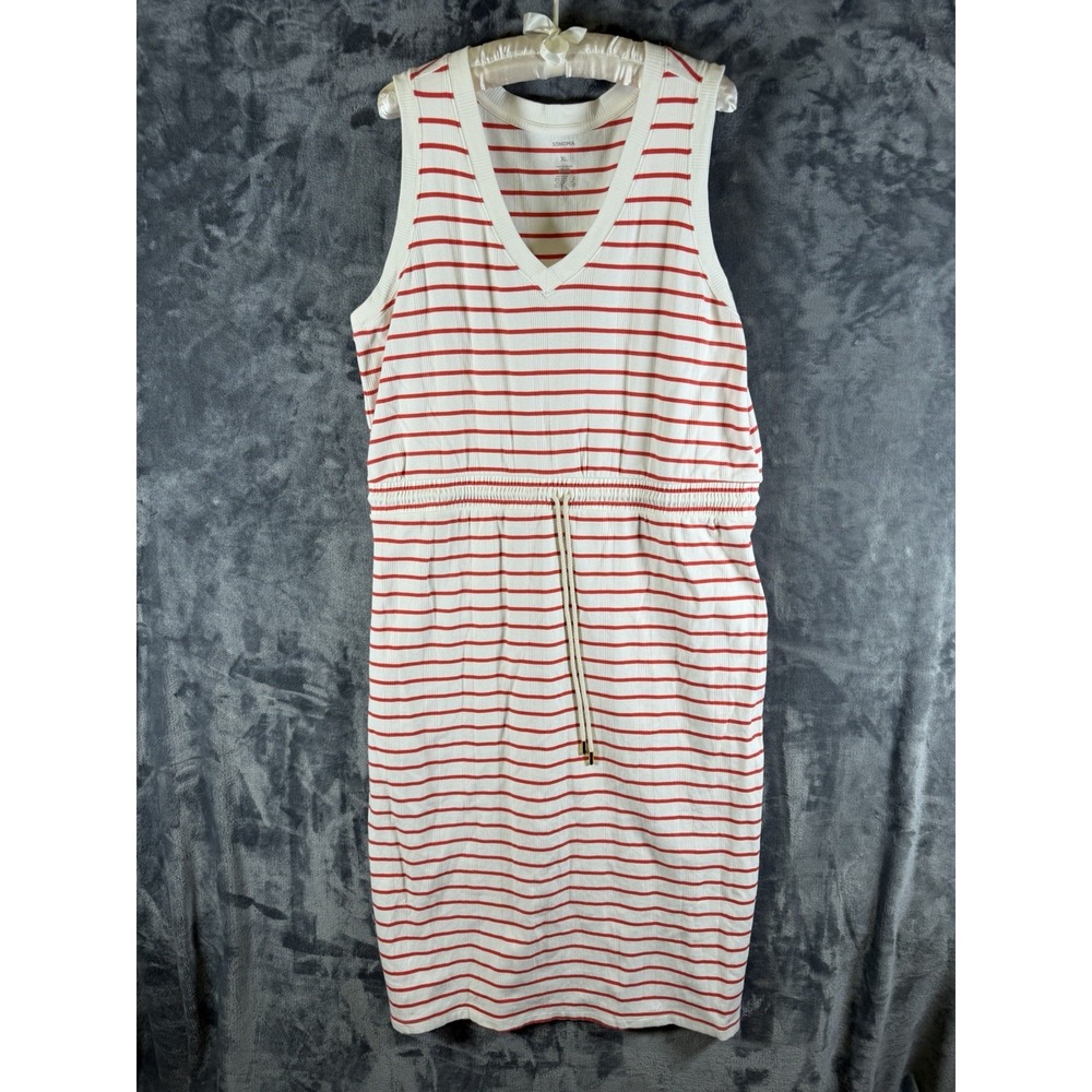 Sonoma Striped Dress Sleeveless Pull Over Sz XL Pull String Waist Cinch